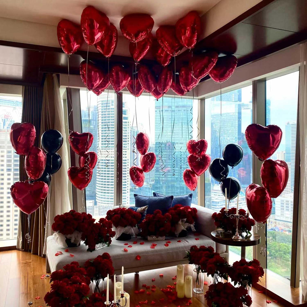 WEIKA 18 Inch Black Red Heart Balloons - 12 Pcs Foil Mylar Party Decor
