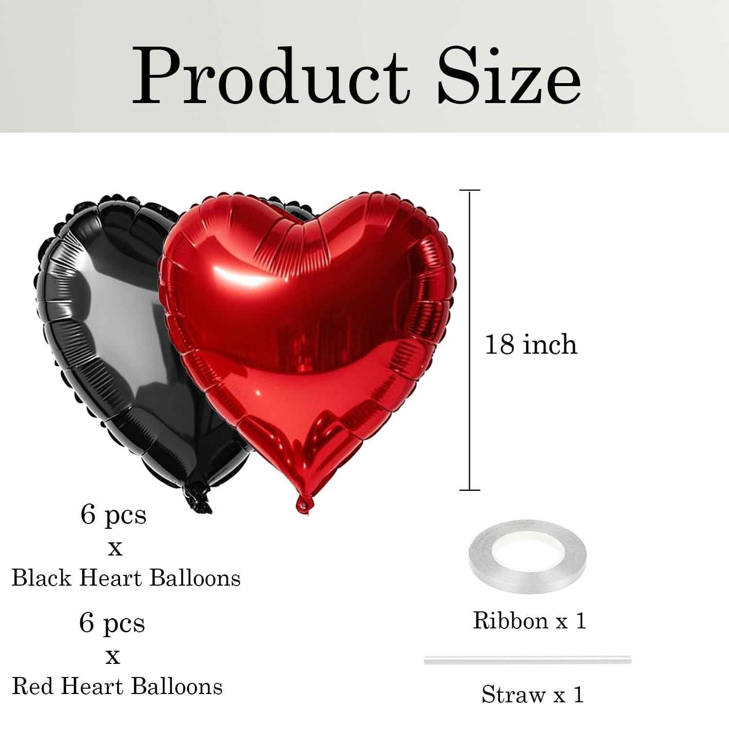 WEIKA 18 Inch Black Red Heart Balloons - 12 Pcs Foil Mylar Party Decor
