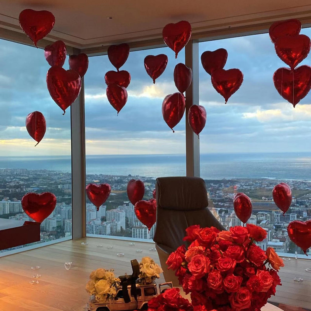 WEIKA 18 Inch Black Red Heart Balloons - 12 Pcs Foil Mylar Party Decor