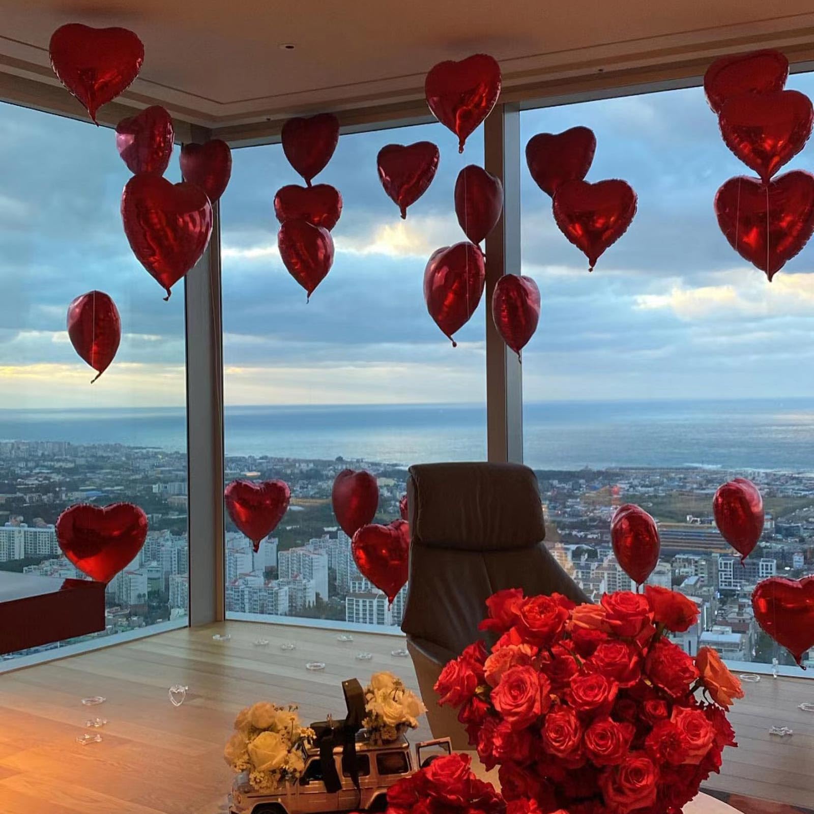 WEIKA 18 Inch Black Red Heart Balloons - 12 Pcs Foil Mylar Party Decor