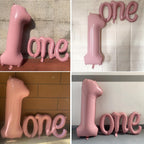 WEILINZHOU 40in Matte Pink Number 1 Balloon + 26in Script ONE Banner — 1st Birthday Decorations for Boy or Girl