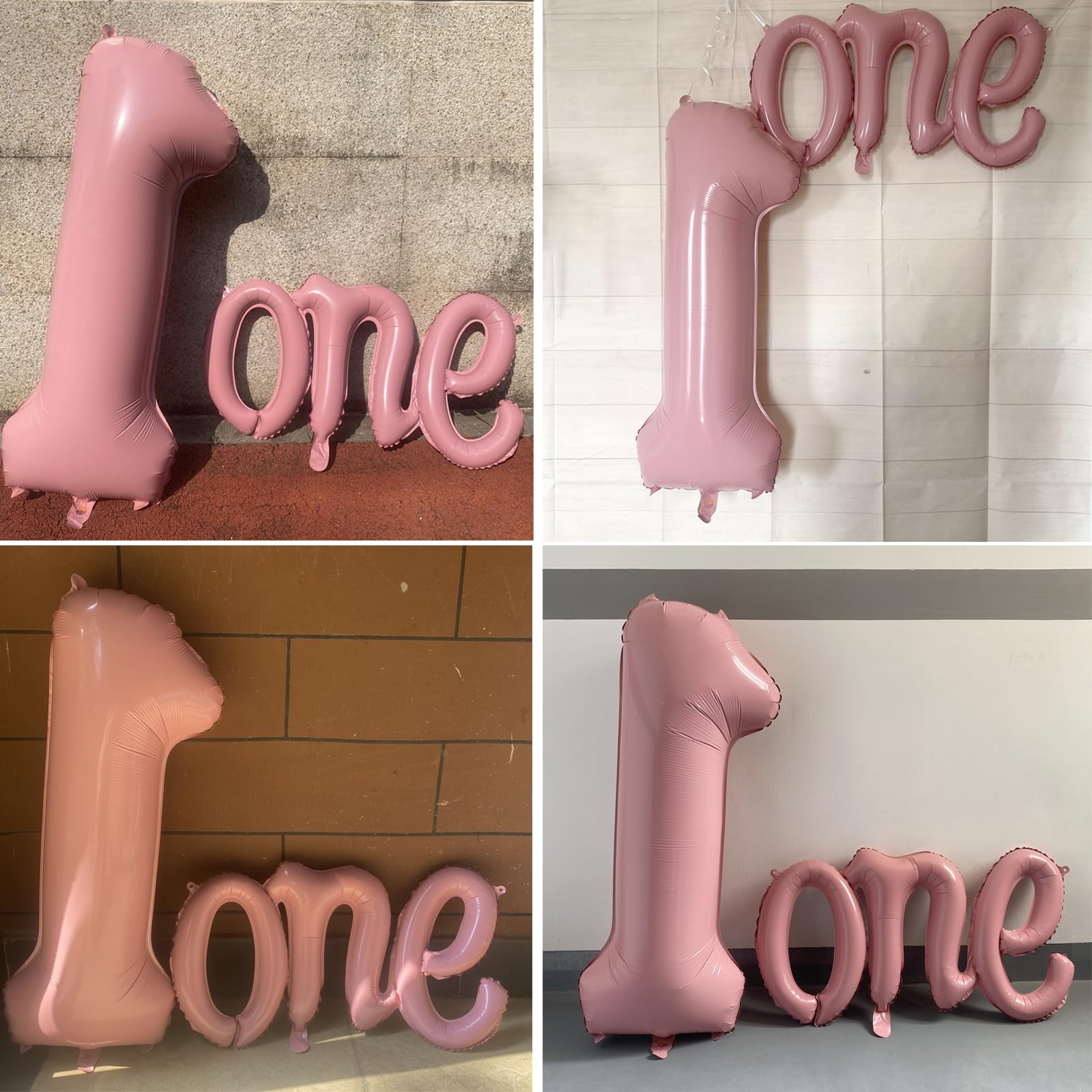 WEILINZHOU 40in Matte Pink Number 1 Balloon + 26in Script ONE Banner — 1st Birthday Decorations for Boy or Girl