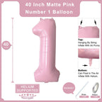 WEILINZHOU 40in Matte Pink Number 1 Balloon + 26in Script ONE Banner — 1st Birthday Decorations for Boy or Girl