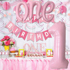 WEILINZHOU 40in Matte Pink Number 1 Balloon + 26in Script ONE Banner — 1st Birthday Decorations for Boy or Girl