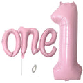 WEILINZHOU 40in Matte Pink Number 1 Balloon + 26in Script ONE Banner — 1st Birthday Decorations for Boy or Girl