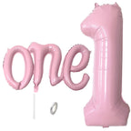 WEILINZHOU 40in Matte Pink Number 1 Balloon + 26in Script ONE Banner — 1st Birthday Decorations for Boy or Girl