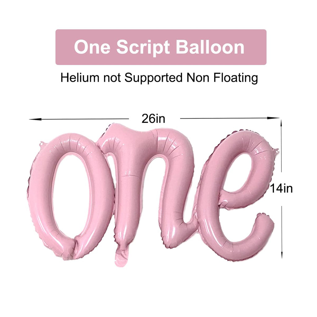 WEILINZHOU 40in Matte Pink Number 1 Balloon + 26in Script ONE Banner — 1st Birthday Decorations for Boy or Girl