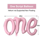 WEILINZHOU 40in Matte Pink Number 1 Balloon + 26in Script ONE Banner — 1st Birthday Decorations for Boy or Girl