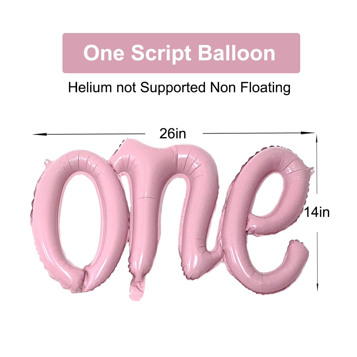 WEILINZHOU 40in Matte Pink Number 1 Balloon + 26in Script ONE Banner — 1st Birthday Decorations for Boy or Girl