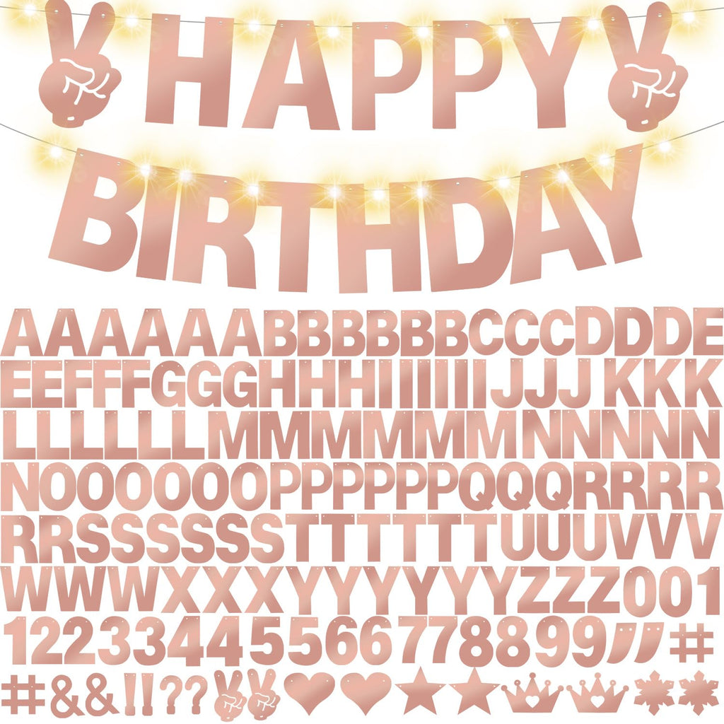 Welittcon 167Pcs Glitter Customizable Banner Kit – Rose Gold Letters & Numbers for DIY Party Decor