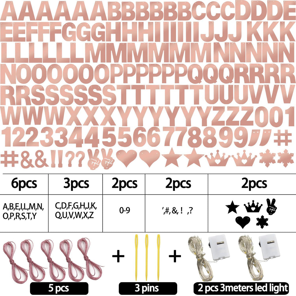 Welittcon 167Pcs Glitter Customizable Banner Kit – Rose Gold Letters & Numbers for DIY Party Decor