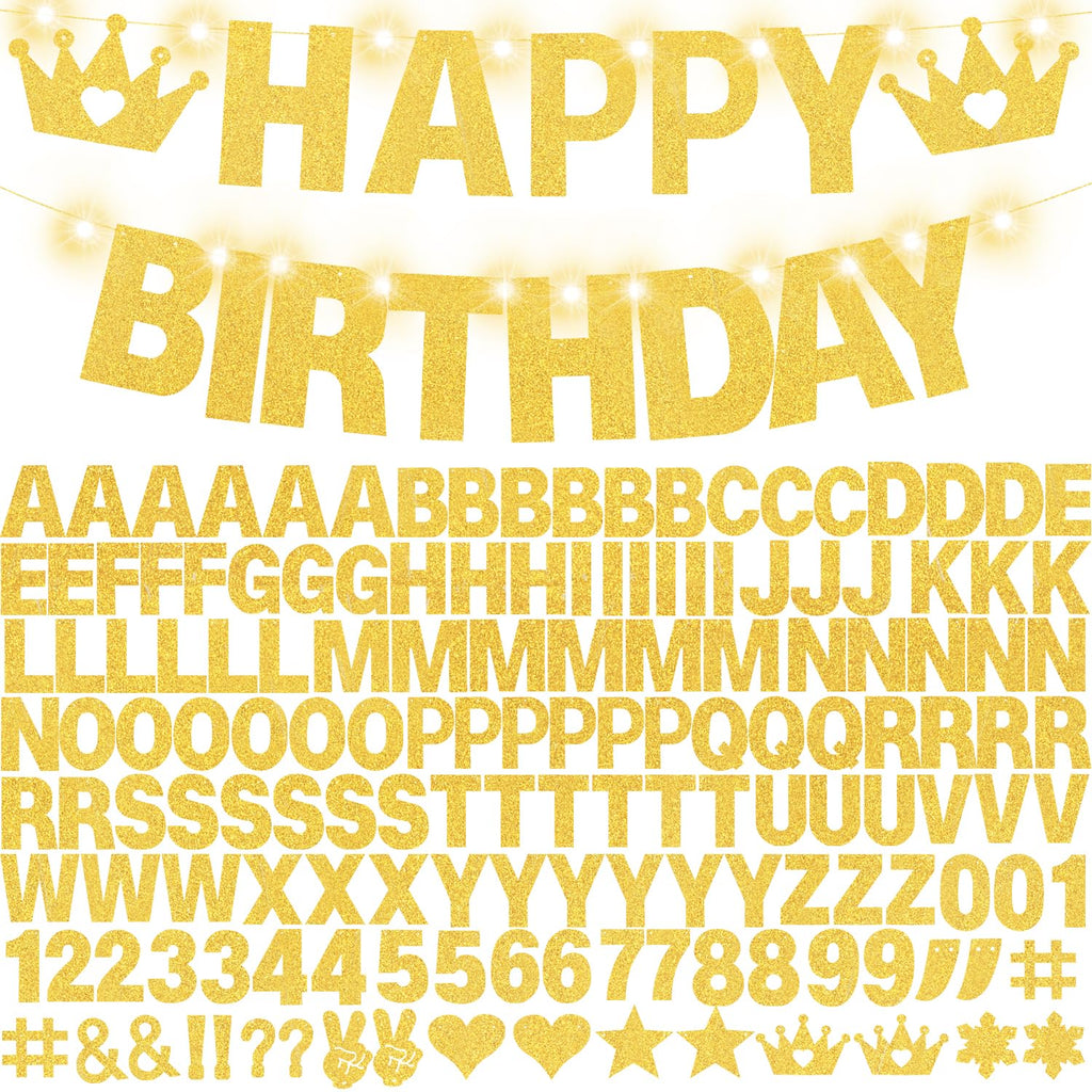 WELITTCON 175-Pcs Glitter Customizable Banner Kit — Birthday & Party Decor (Glitter Gold)