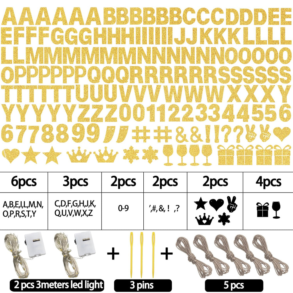 WELITTCON 175-Pcs Glitter Customizable Banner Kit — Birthday & Party Decor (Glitter Gold)