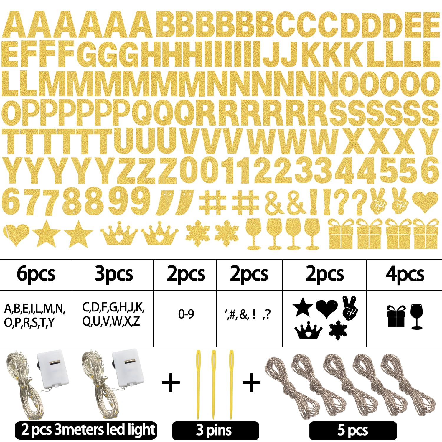 WELITTCON 175-Pcs Glitter Customizable Banner Kit — Birthday & Party Decor (Glitter Gold)