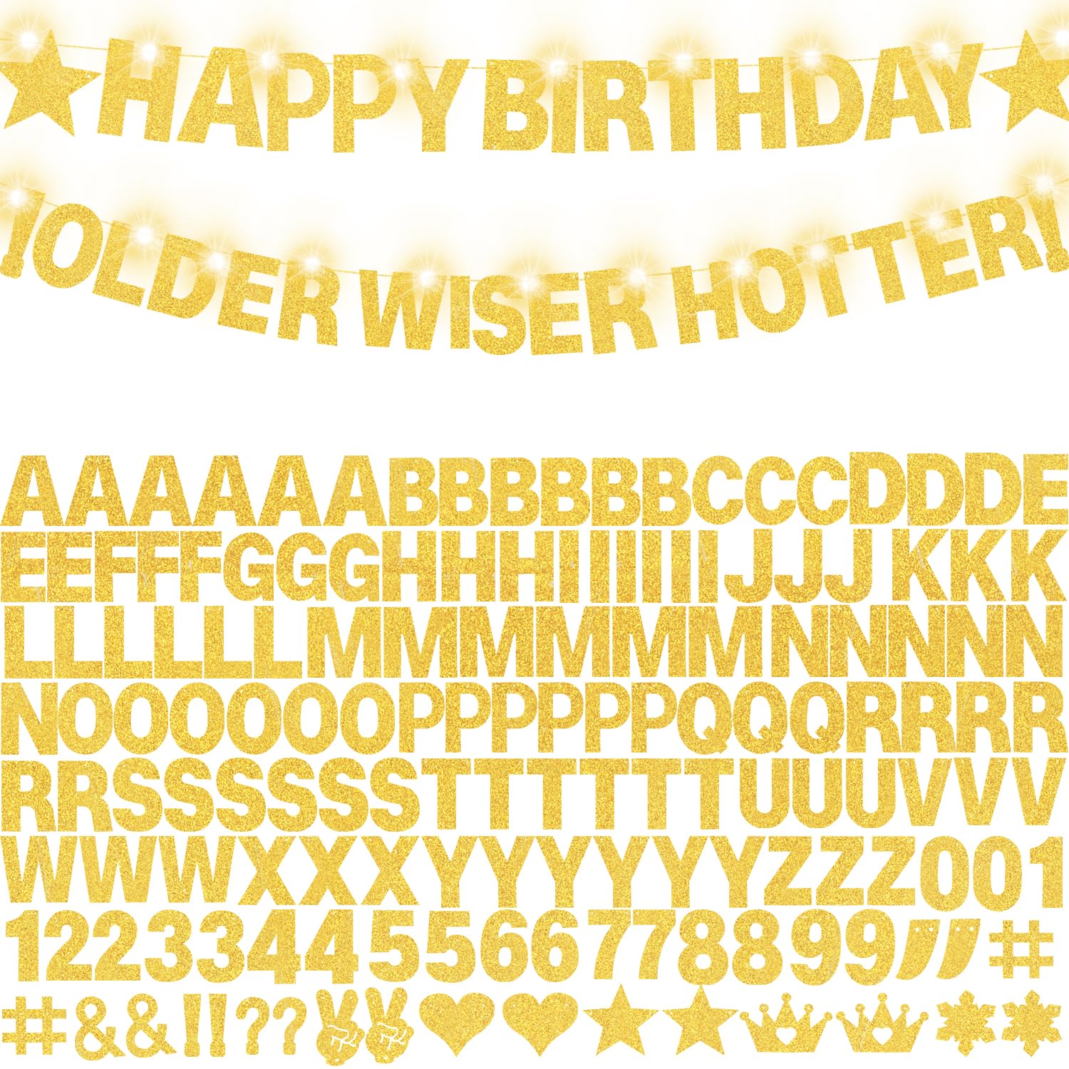 WELITTCON 175-Pcs Glitter Customizable Banner Kit — Birthday & Party Decor (Glitter Gold)