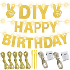 WELITTCON 175-Pcs Glitter Customizable Banner Kit — Birthday & Party Decor (Glitter Gold)