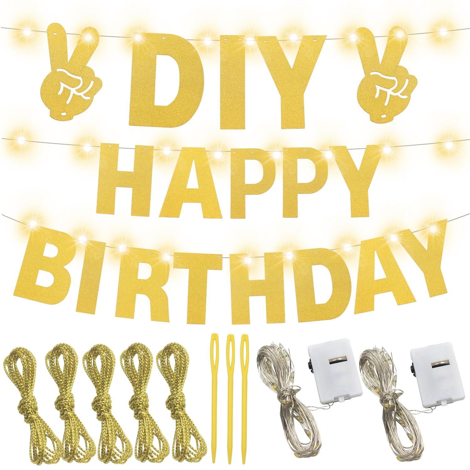 WELITTCON 175-Pcs Glitter Customizable Banner Kit — Birthday & Party Decor (Glitter Gold)