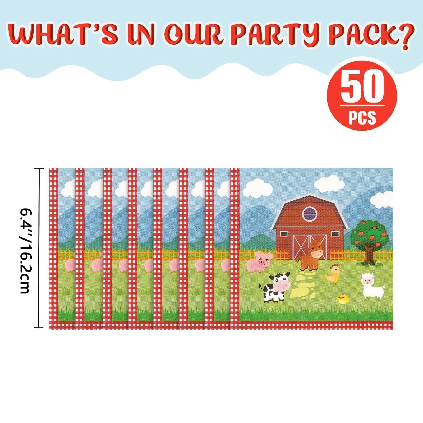 WERNNSAI Farm Birthday Decorations – 50 Pack 3-Ply Farm Animal Napkins, 13x13 Inches