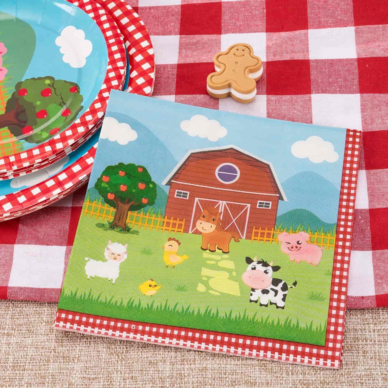 WERNNSAI Farm Birthday Decorations – 50 Pack 3-Ply Farm Animal Napkins, 13x13 Inches