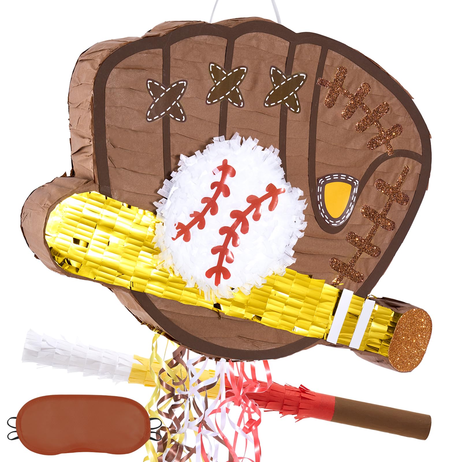 WERNNSAI Baseball Piñata Bundle – Pull-String Piñata with Bat & Blindfold for Kids’ Parties