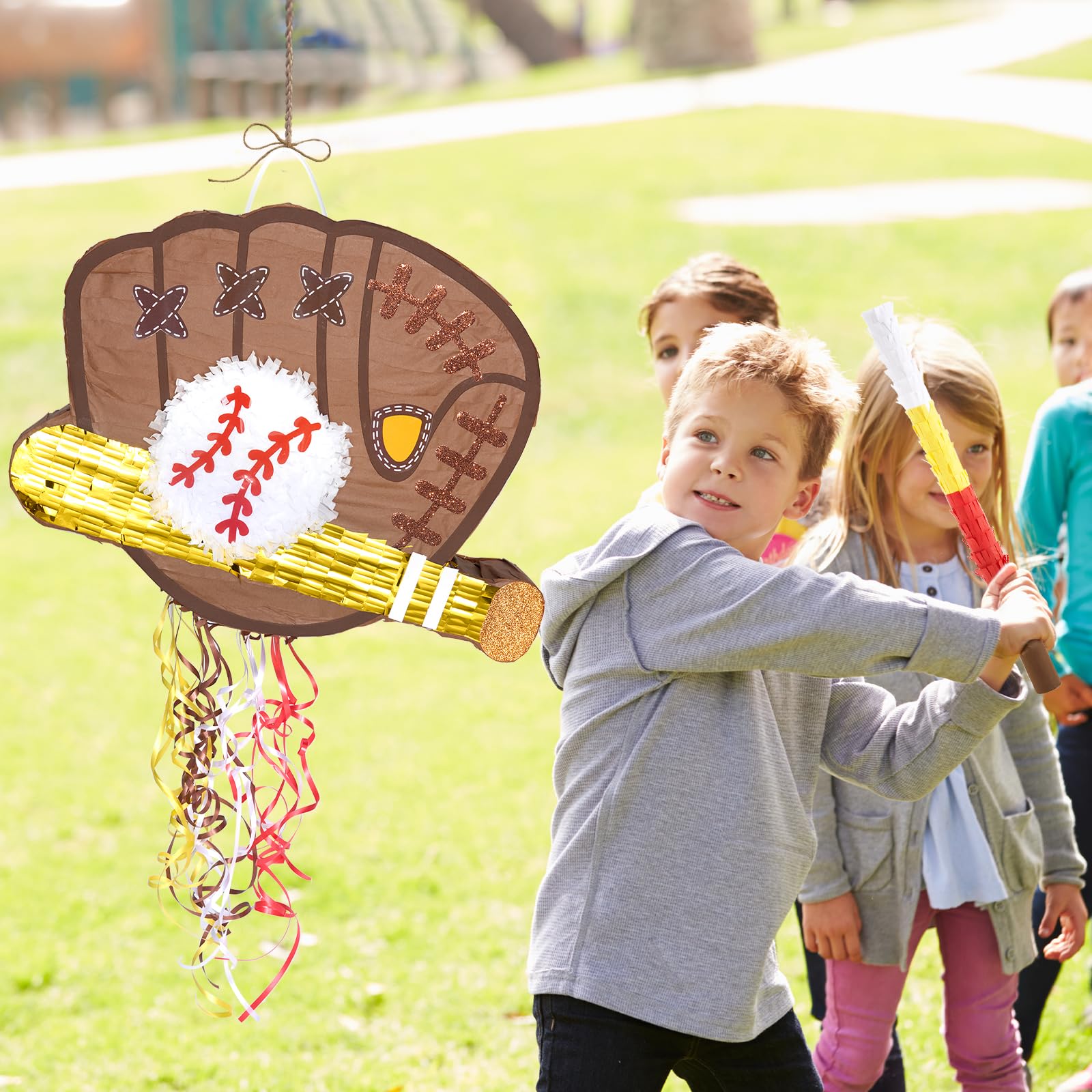 WERNNSAI Baseball Piñata Bundle – Pull-String Piñata with Bat & Blindfold for Kids’ Parties