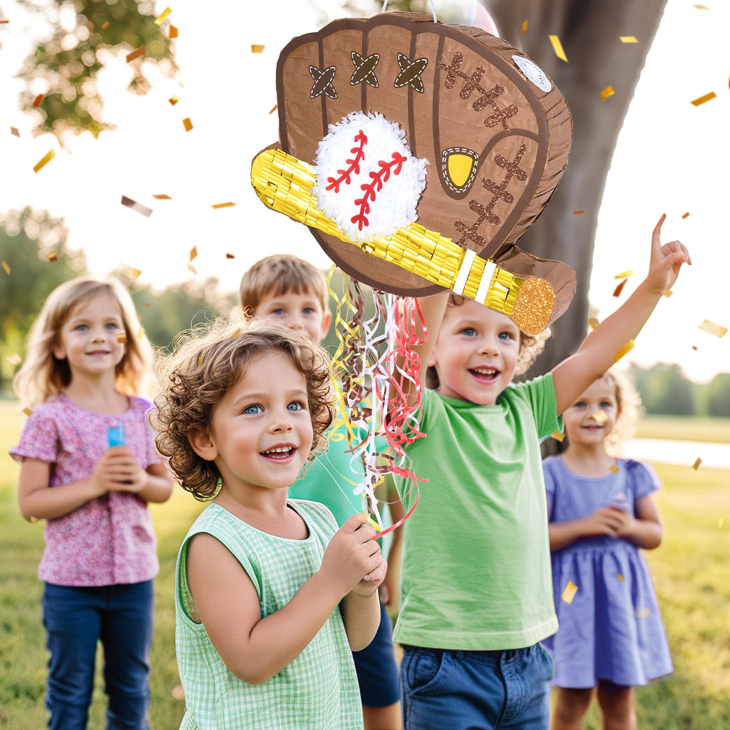 WERNNSAI Baseball Piñata Bundle – Pull-String Piñata with Bat & Blindfold for Kids’ Parties