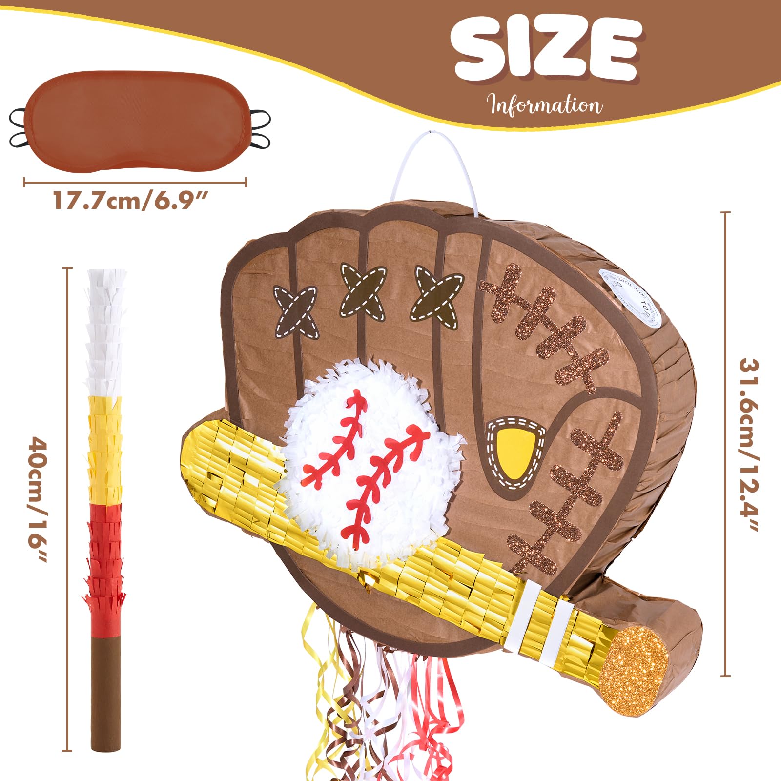 WERNNSAI Baseball Piñata Bundle – Pull-String Piñata with Bat & Blindfold for Kids’ Parties