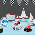 WERNNSAI 12-Pack Race Car Birthday Party Hats for Kids | Cone Headwear & Decorations