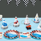 WERNNSAI 12-Pack Race Car Birthday Party Hats for Kids | Cone Headwear & Decorations