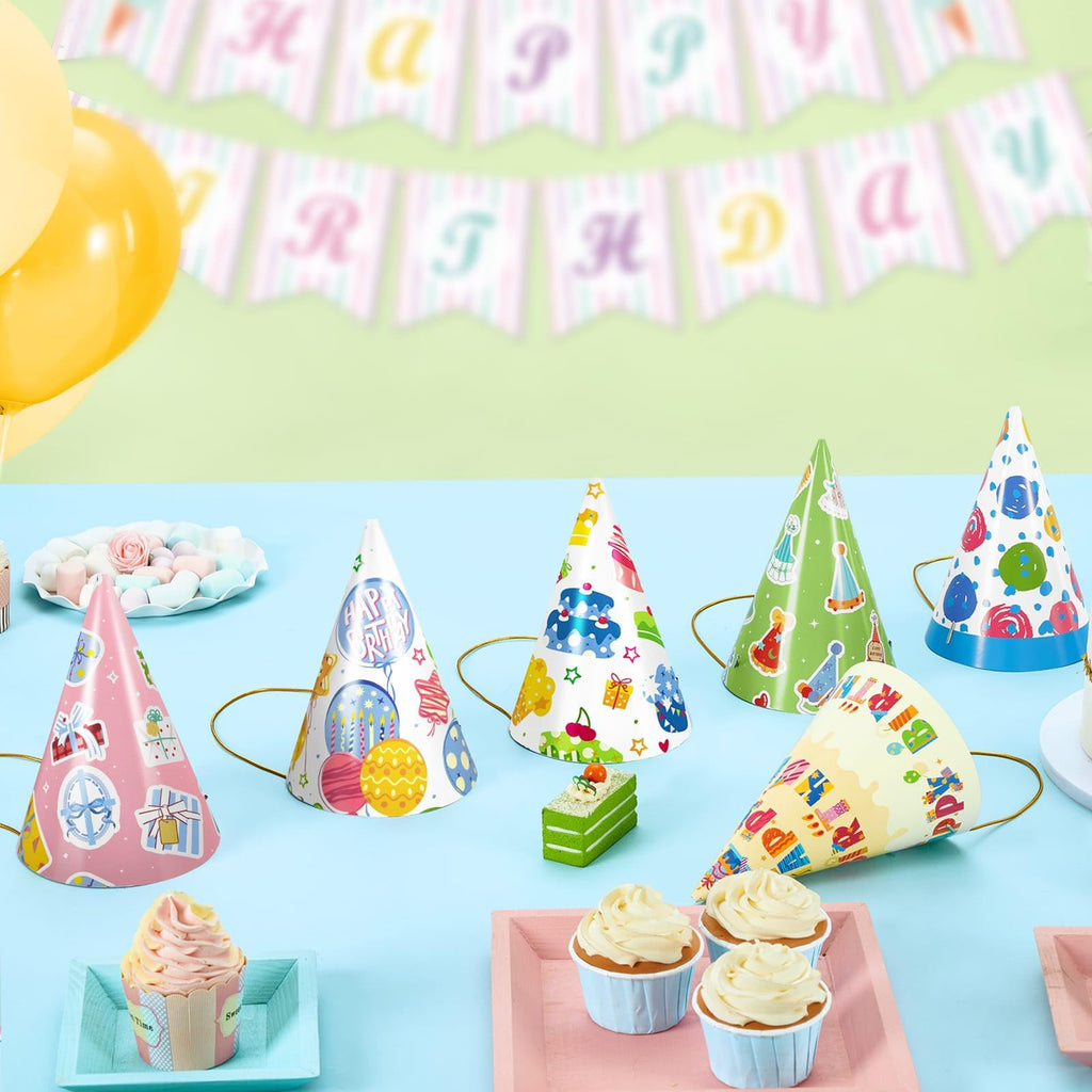 WERNNSAI 12 Pcs Birthday Party Hats | Colorful Polka Dot Headwear with Elastic String