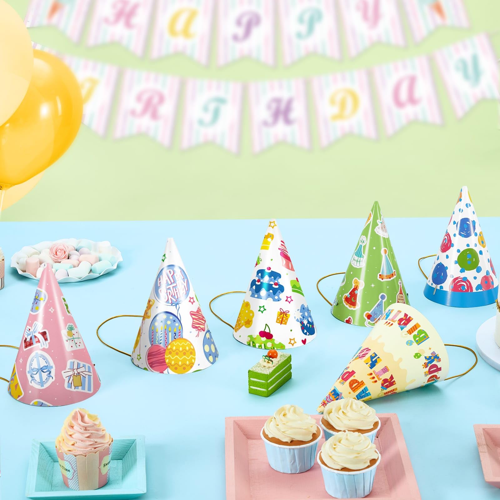 WERNNSAI 12 Pcs Birthday Party Hats | Colorful Polka Dot Headwear with Elastic String