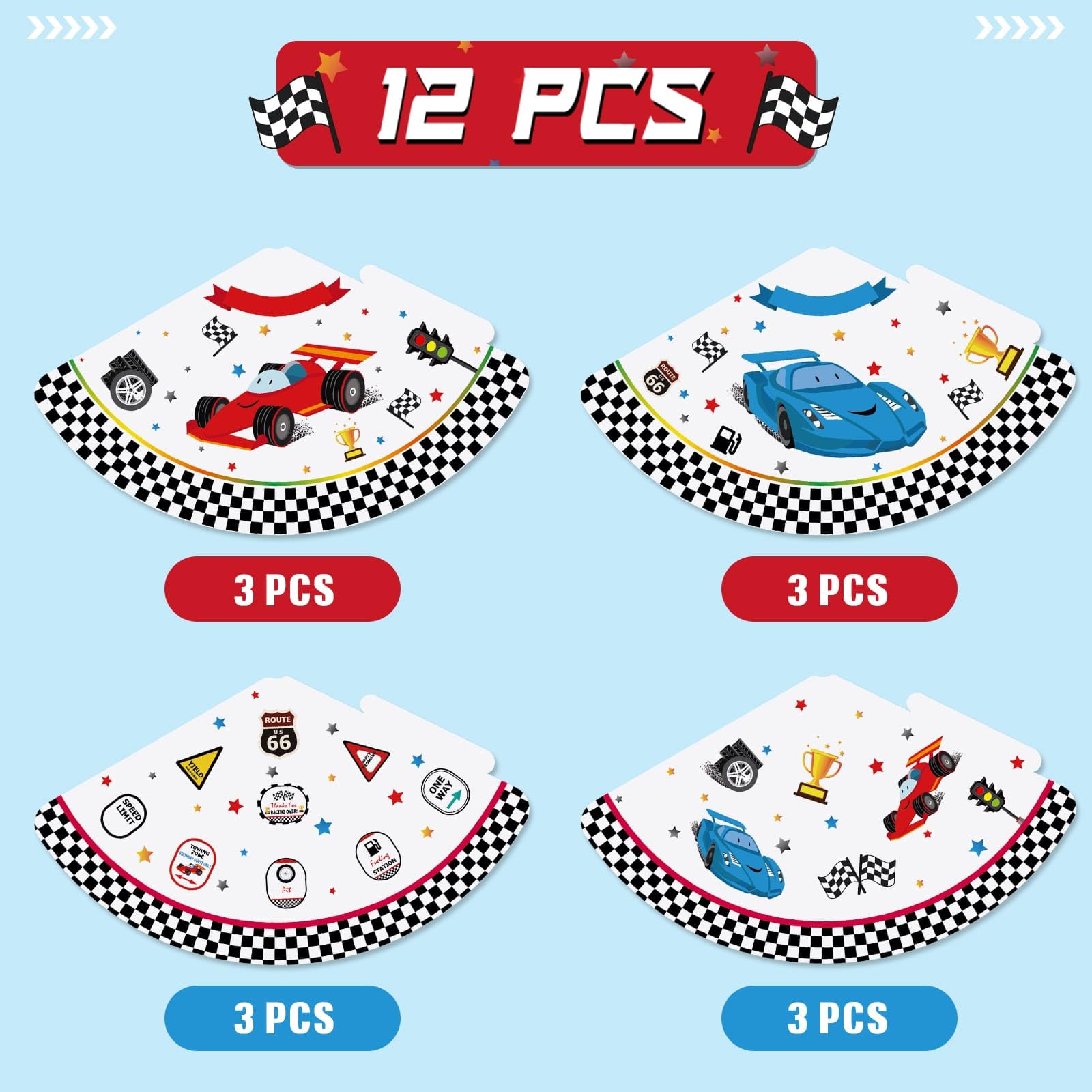 WERNNSAI 12-Pack Race Car Birthday Party Hats for Kids | Cone Headwear & Decorations