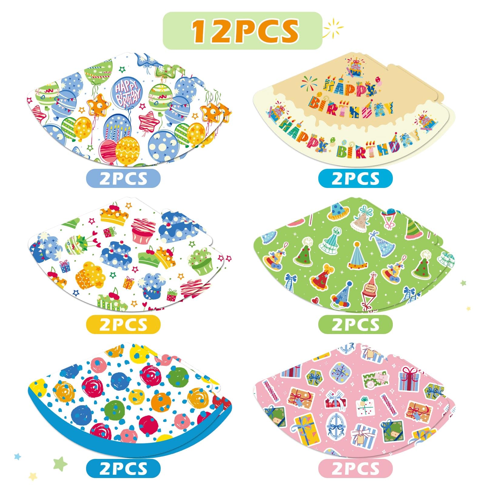 WERNNSAI 12 Pcs Birthday Party Hats | Colorful Polka Dot Headwear with Elastic String