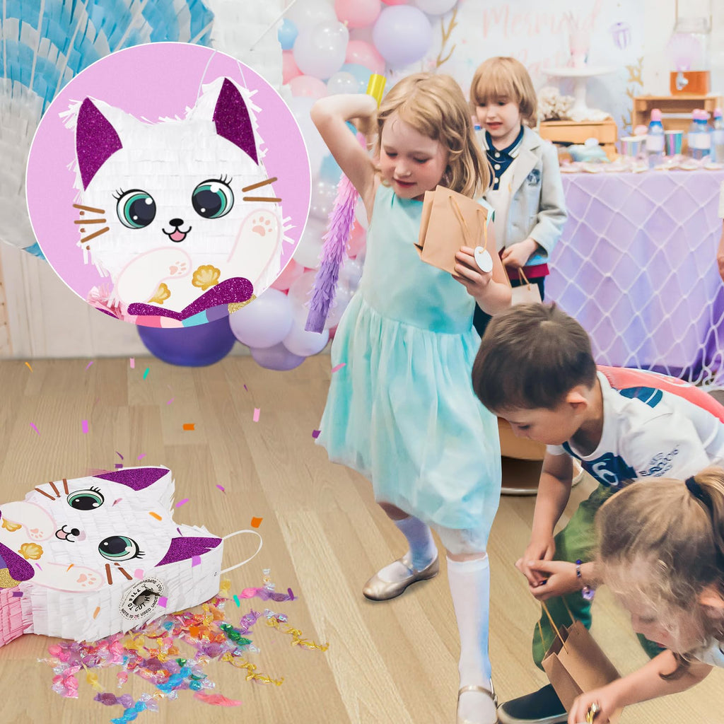 WERNNSAI Cat Piñata — Kitten Mermaid Birthday Party Decorations & Fun Game Set