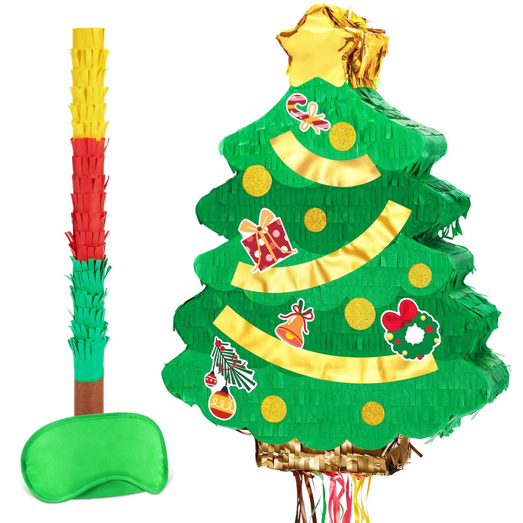WERNNSAI Christmas Tree Pinata – 16.5in x 12.4in Green Decor for Parties, Easy Fill & Durable