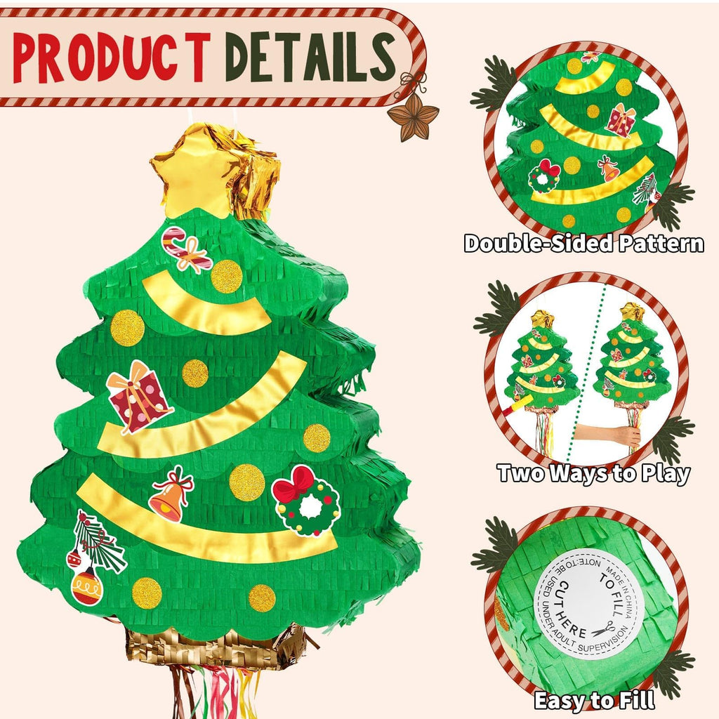 WERNNSAI Christmas Tree Pinata – 16.5in x 12.4in Green Decor for Parties, Easy Fill & Durable