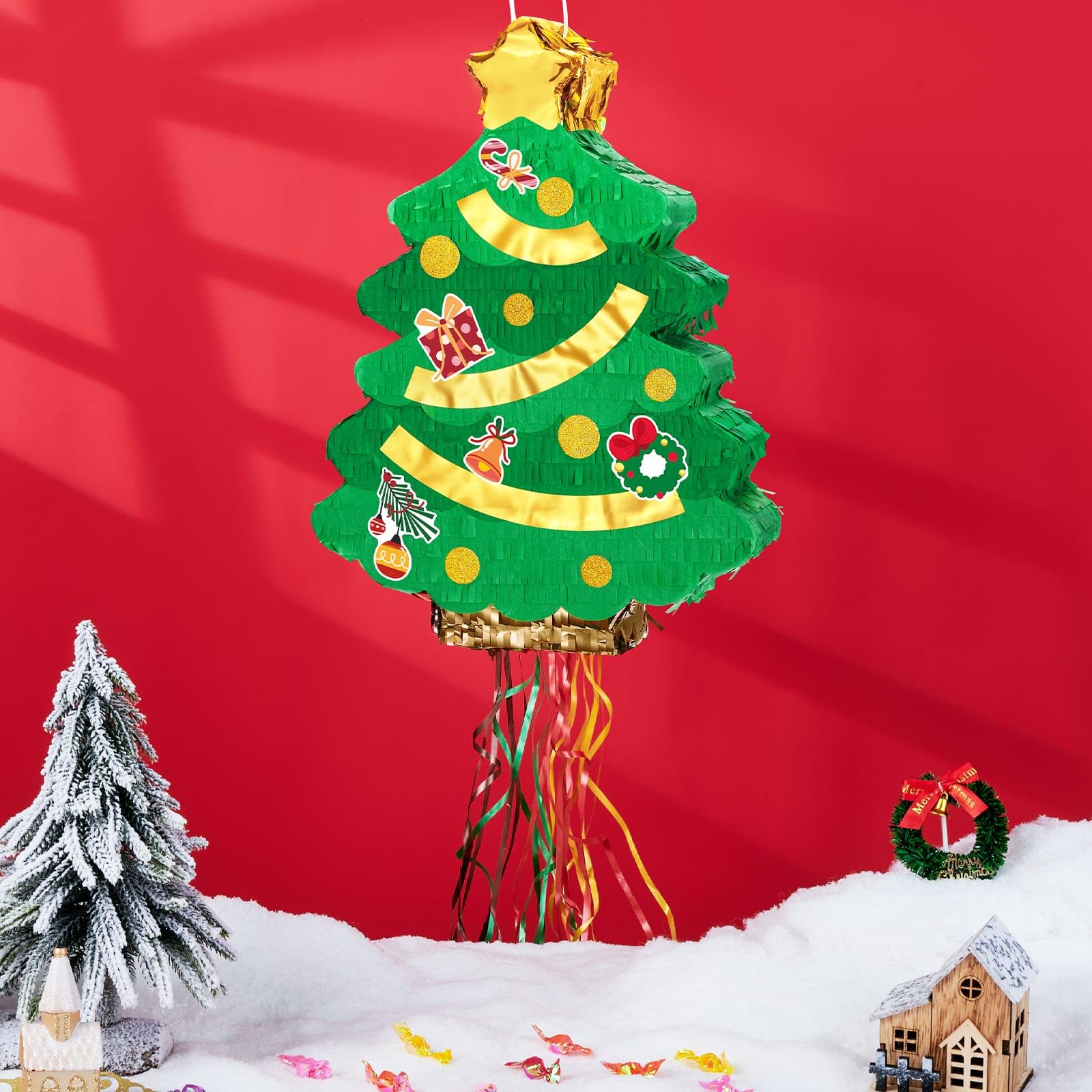 WERNNSAI Christmas Tree Pinata – 16.5in x 12.4in Green Decor for Parties, Easy Fill & Durable