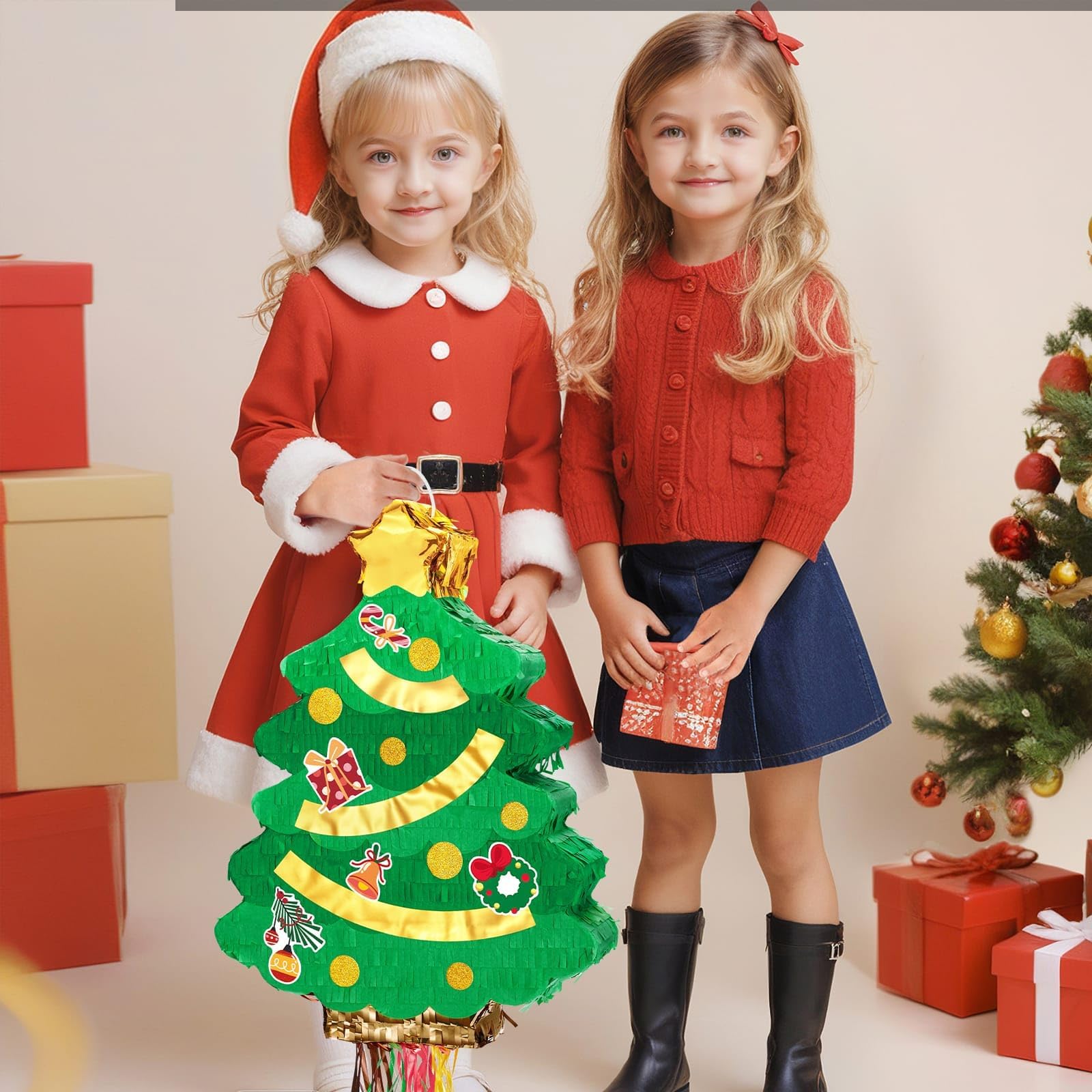 WERNNSAI Christmas Tree Pinata – 16.5in x 12.4in Green Decor for Parties, Easy Fill & Durable