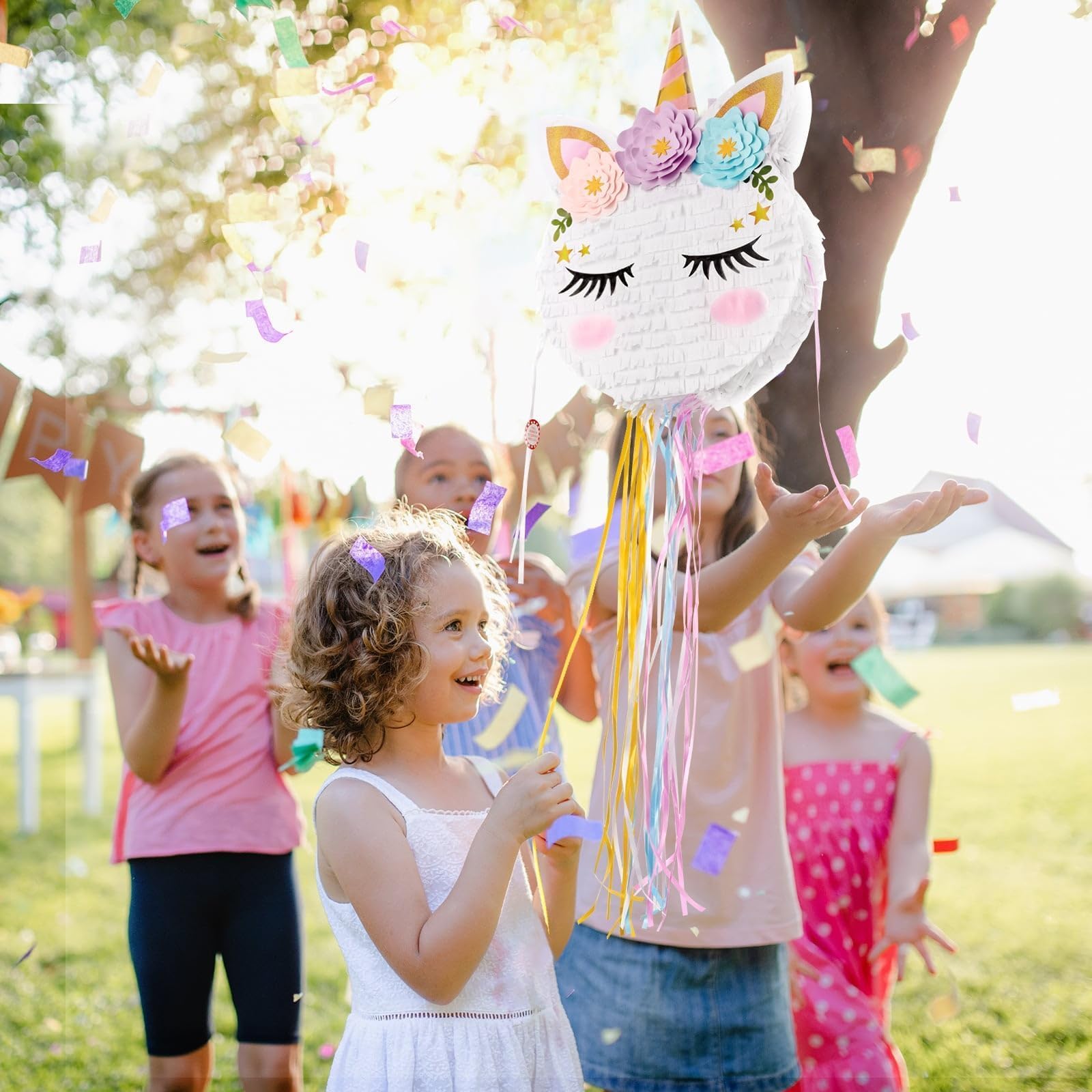WERNNSAI Foldable Unicorn Piñata – Portable Unicorn Party Game with Bat, Blindfold & Tassels