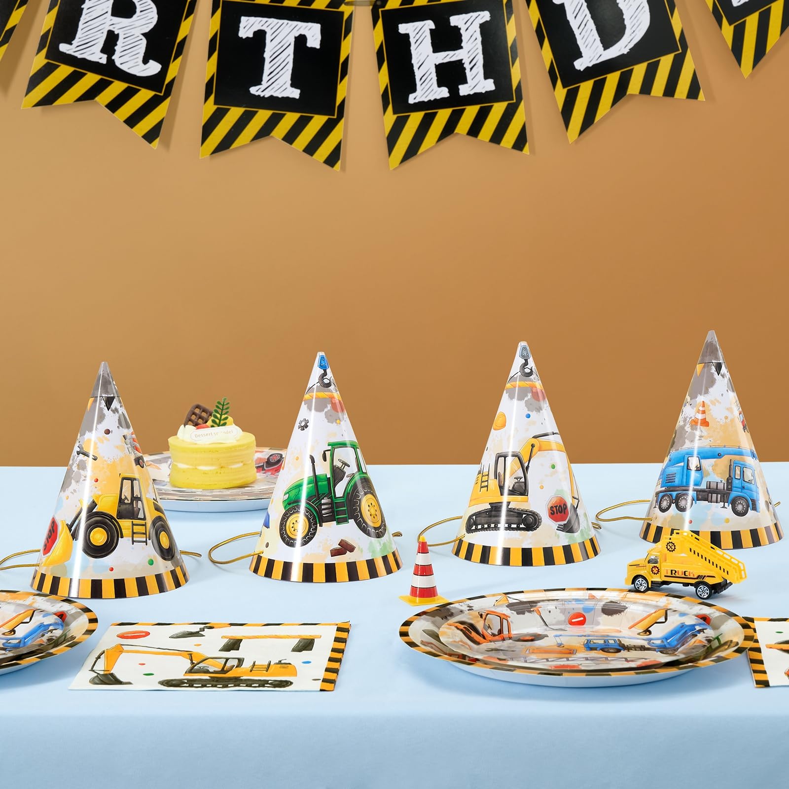 WERNNSAI Construction Party Hats (12 Pack) — Truck & Building Themed Party Supplies