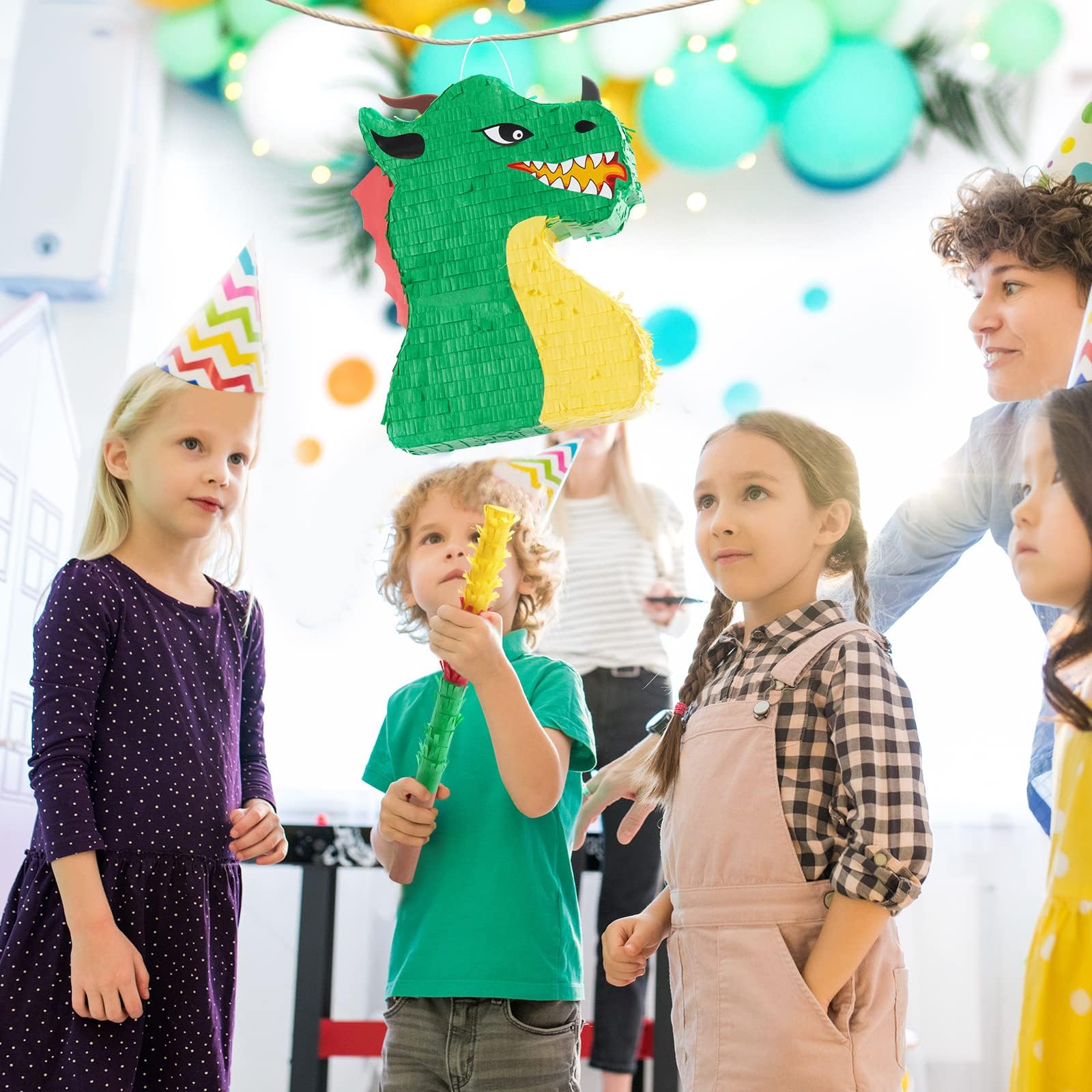WERNNSAI Dragon Pinata Bundle – Dino Party Supplies with Blindfold & Stick (15.5 x 10 x 3)