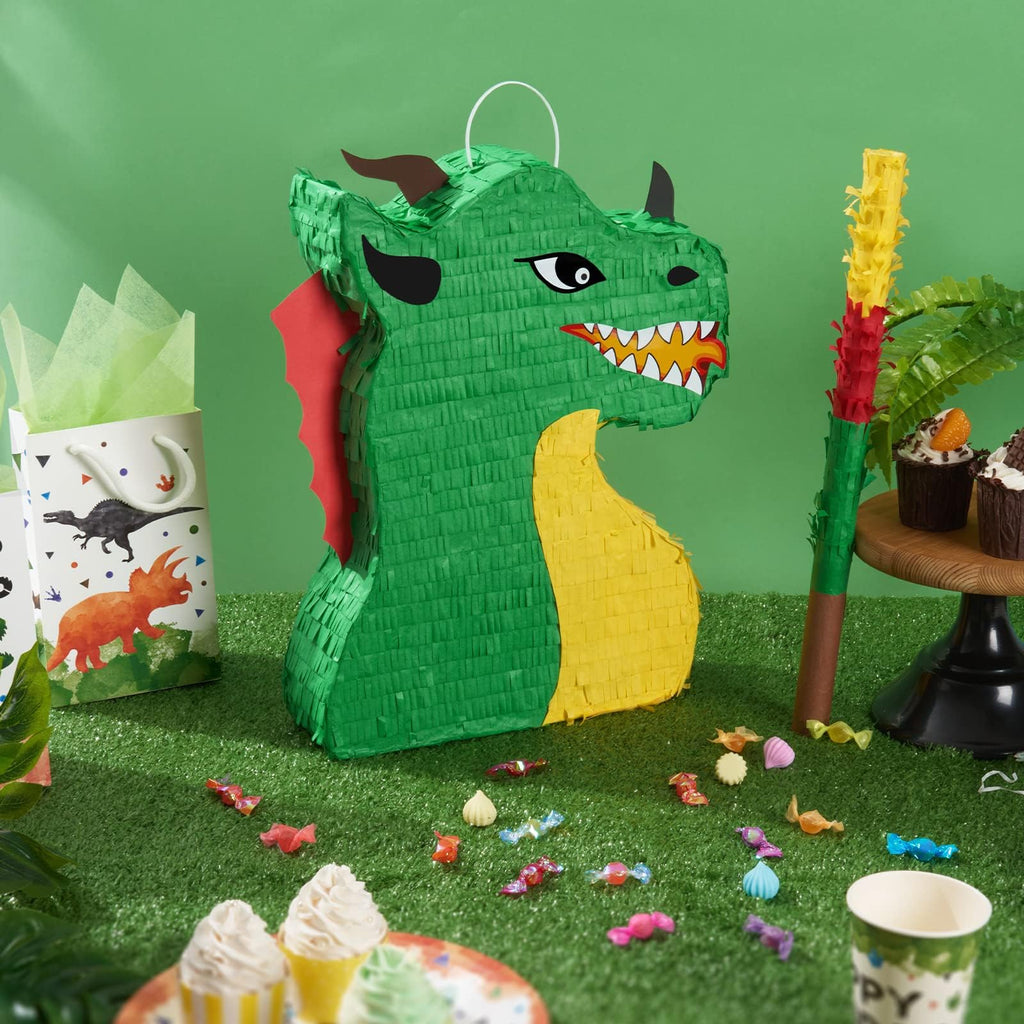 WERNNSAI Dragon Pinata Bundle – Dino Party Supplies with Blindfold & Stick (15.5 x 10 x 3)