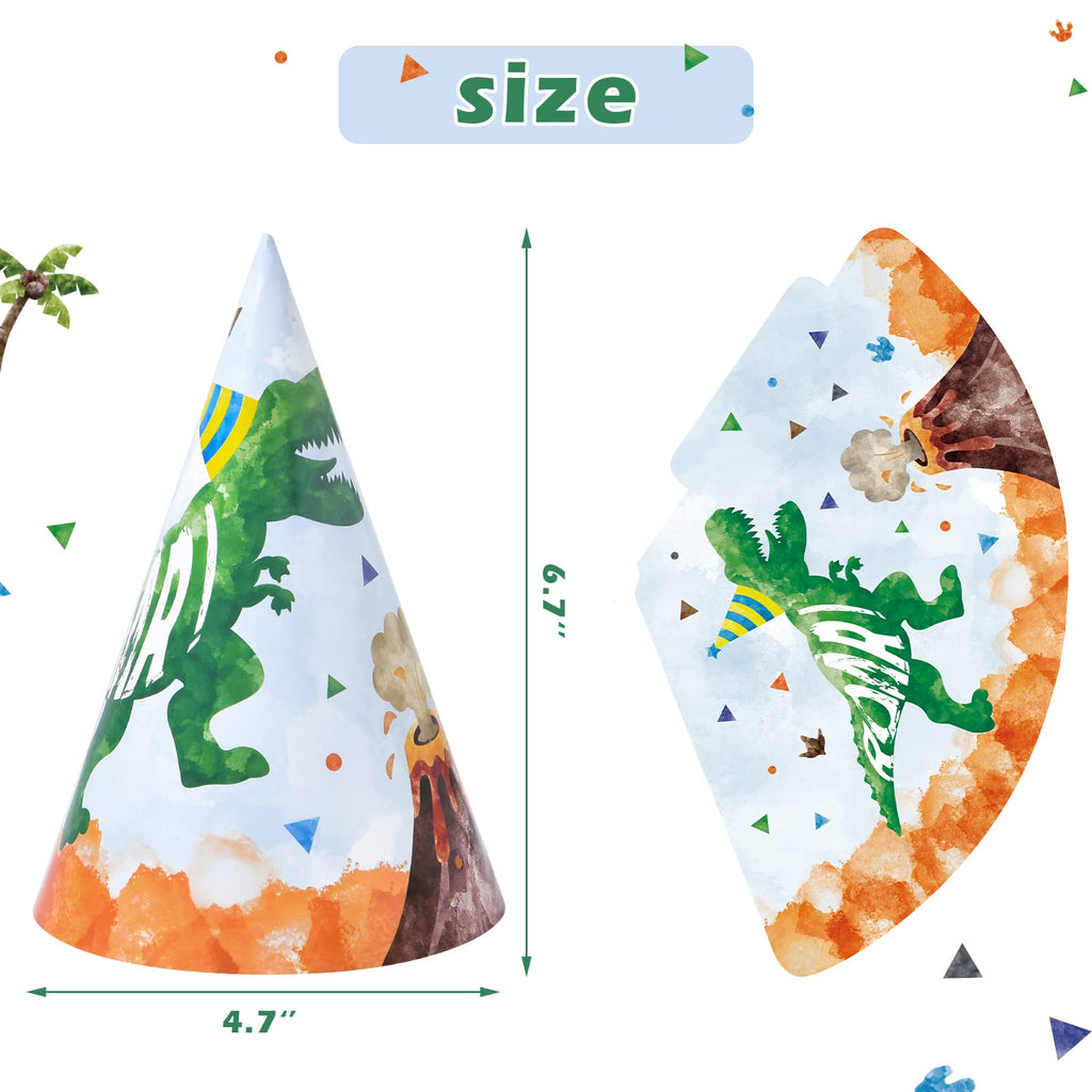 WERNNSAI 12-Pc Watercolor Dinosaur Party Hats for Kids Birthday Parties