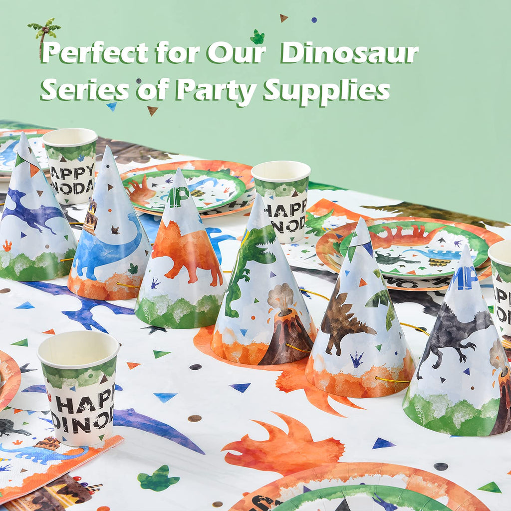 WERNNSAI 12-Pc Watercolor Dinosaur Party Hats for Kids Birthday Parties
