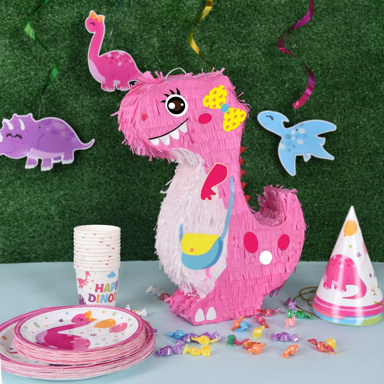 WERNNSAI Dinosaur Pinata – Pink Dino Party Game & Decoration for Girls Birthday