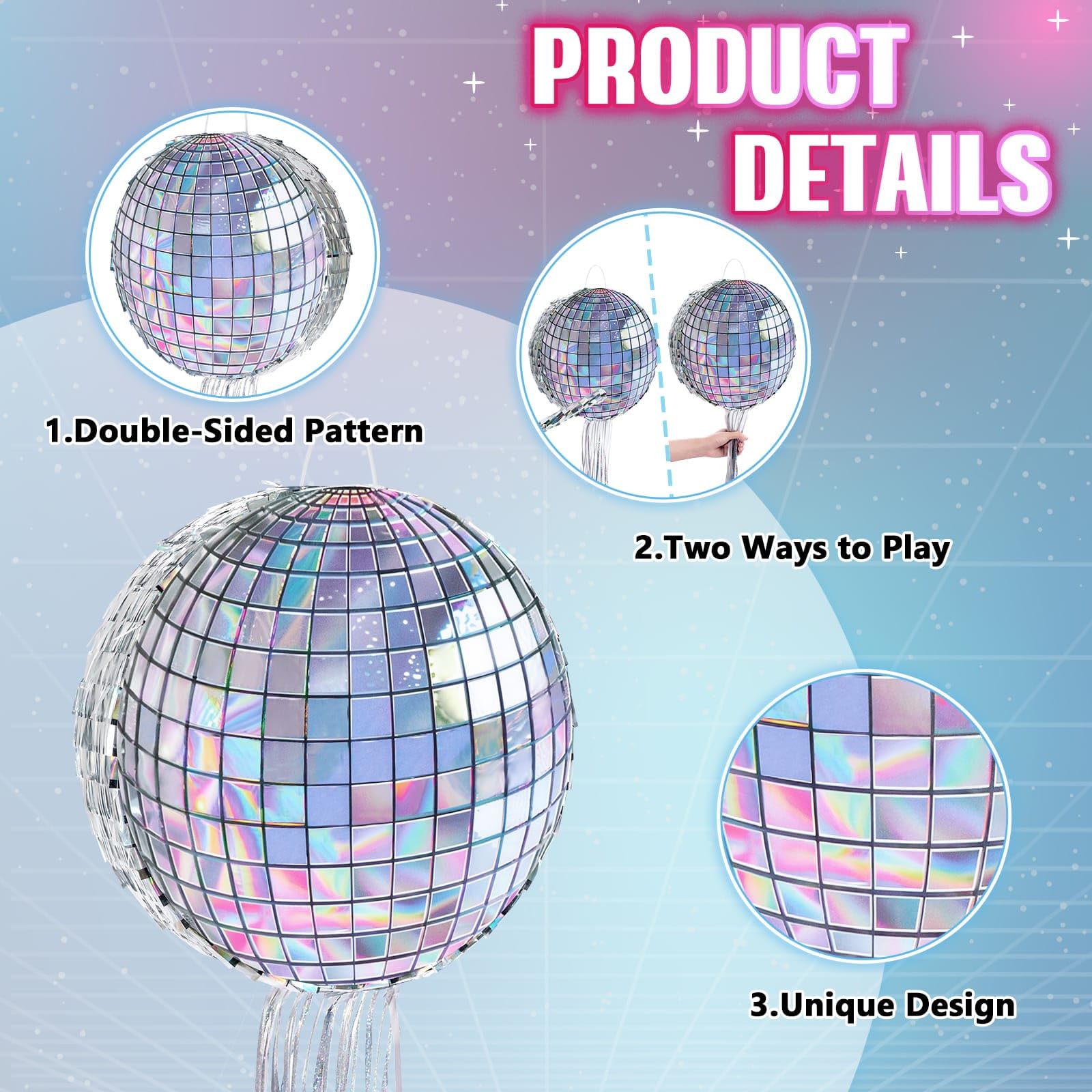 WERNNSAI Disco Ball Pinata - Hanging Disco Party Decor for Adults, Pull String and Bat Included, 12.2" x 12.2"