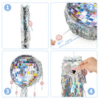 WERNNSAI Disco Ball Pinata – Mirror Pinata for Disco Parties with Pull String, Bat & Eye Mask