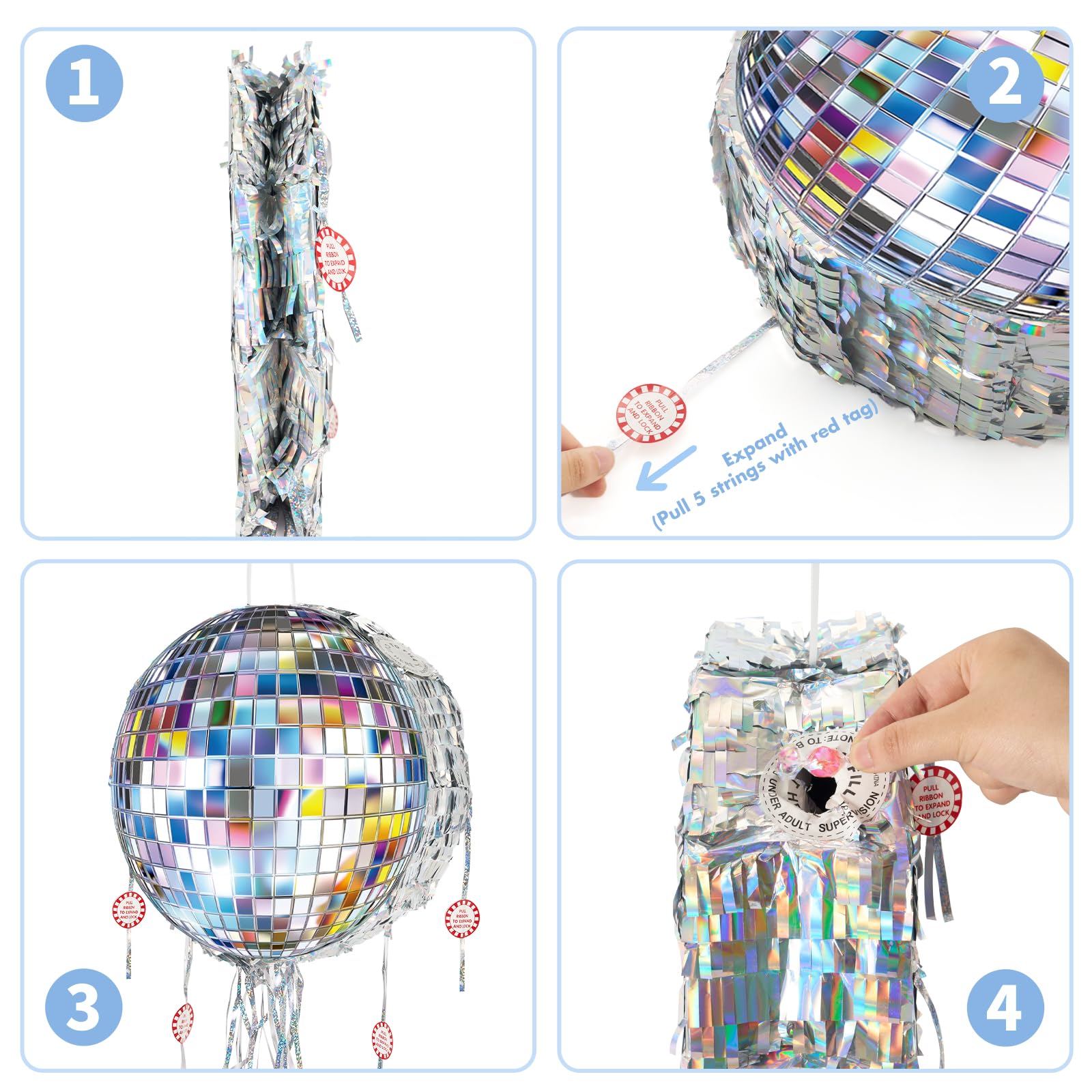WERNNSAI Disco Ball Pinata – Mirror Pinata for Disco Parties with Pull String, Bat & Eye Mask