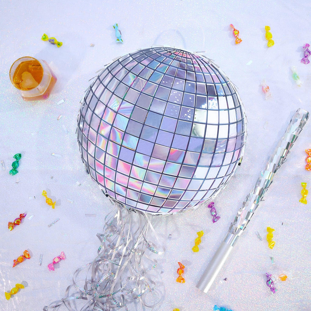 WERNNSAI Disco Ball Pinata - Hanging Disco Party Decor for Adults, Pull String and Bat Included, 12.2" x 12.2"