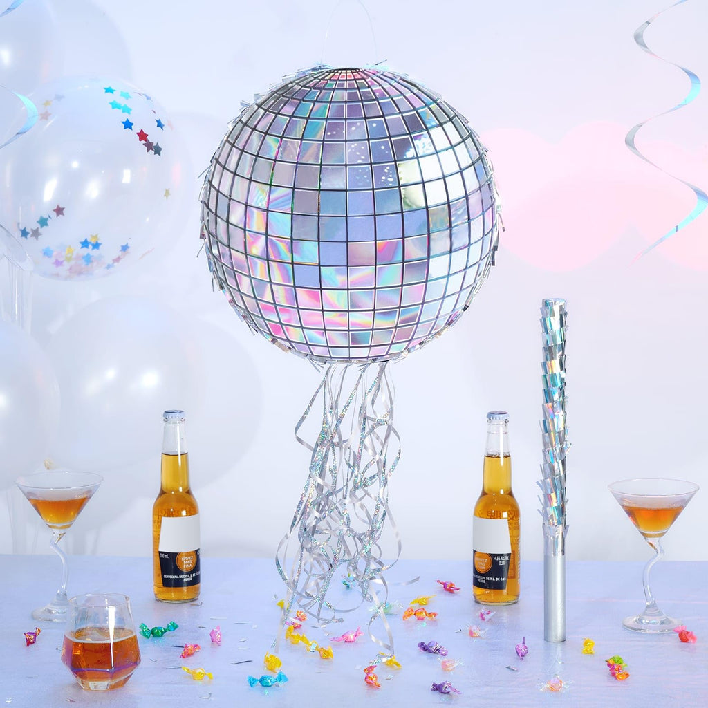 WERNNSAI Disco Ball Pinata - Hanging Disco Party Decor for Adults, Pull String and Bat Included, 12.2" x 12.2"
